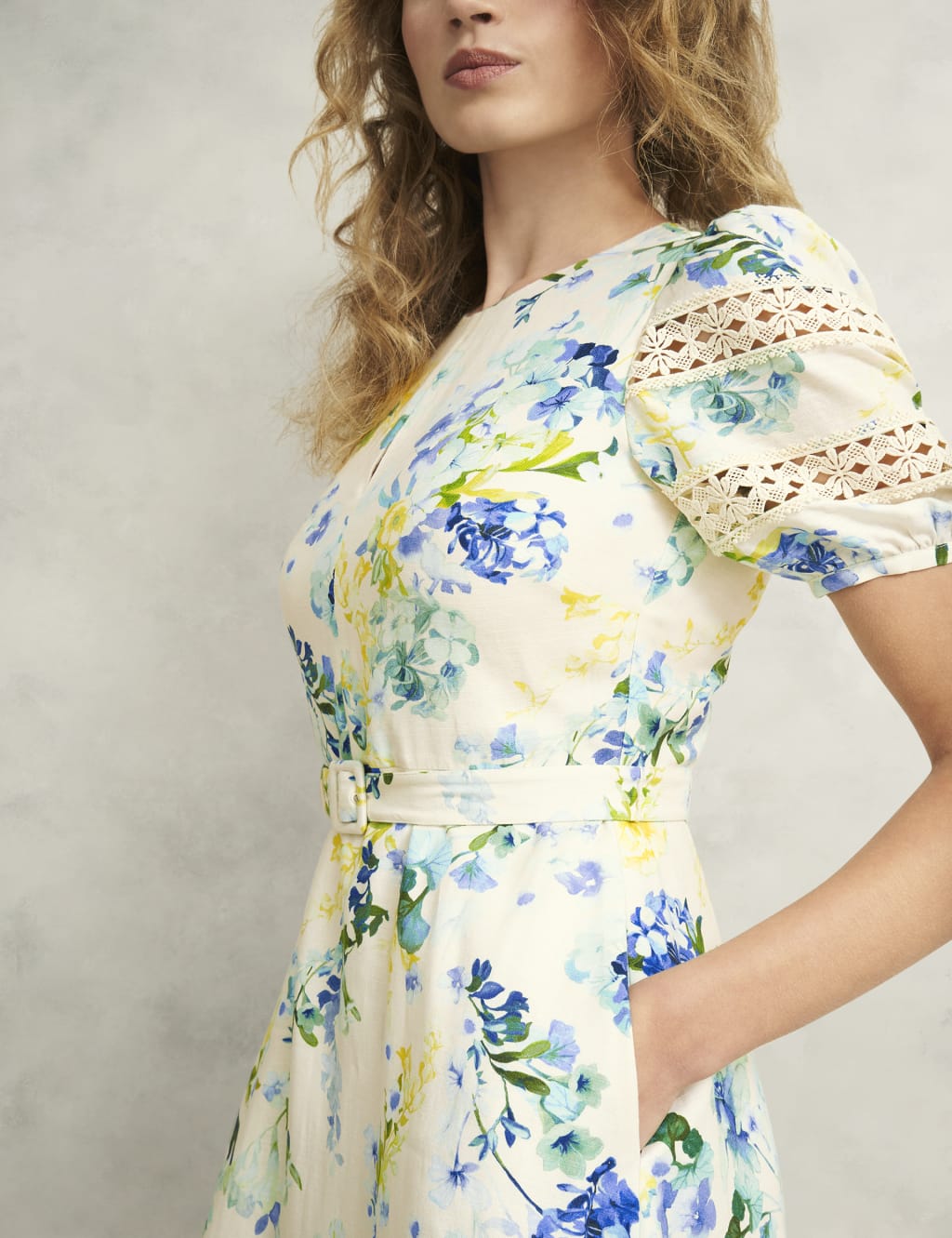 Floral Midi Skater Dress with Linen 5 of 9