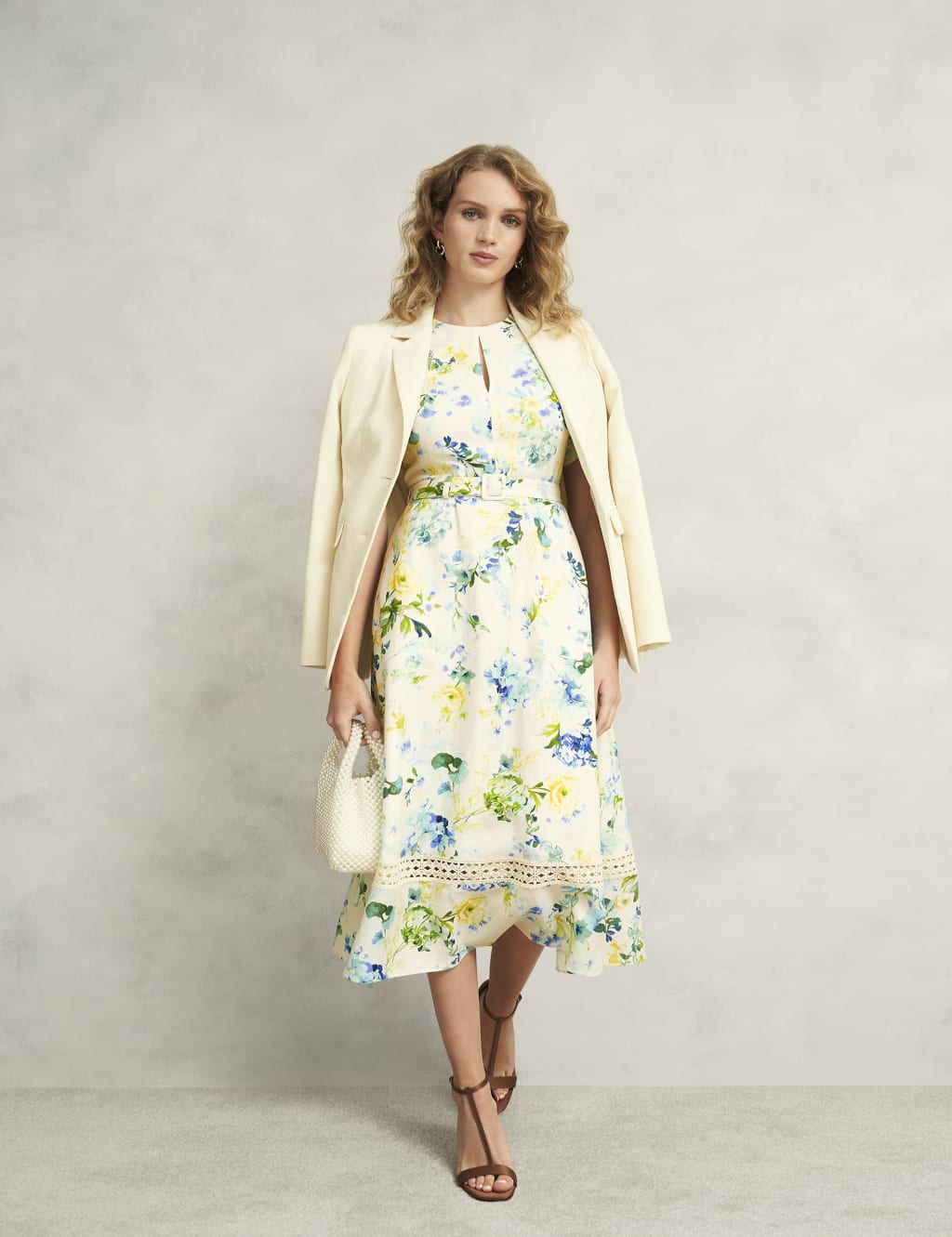Floral Midi Skater Dress with Linen 8 of 9