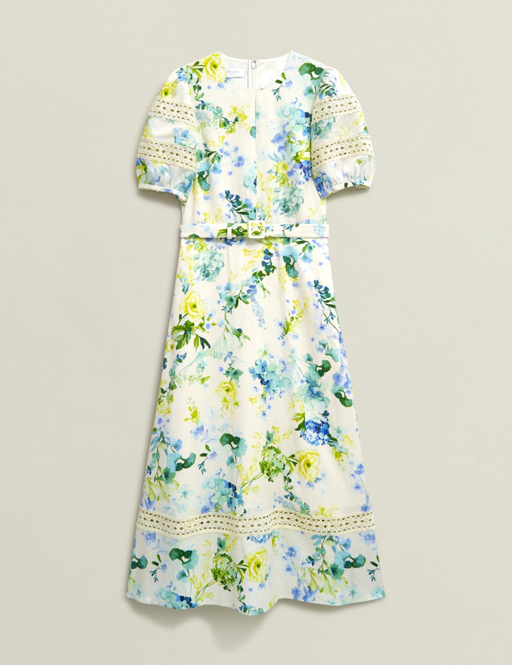 Floral Midi Skater Dress with Linen 2 of 9