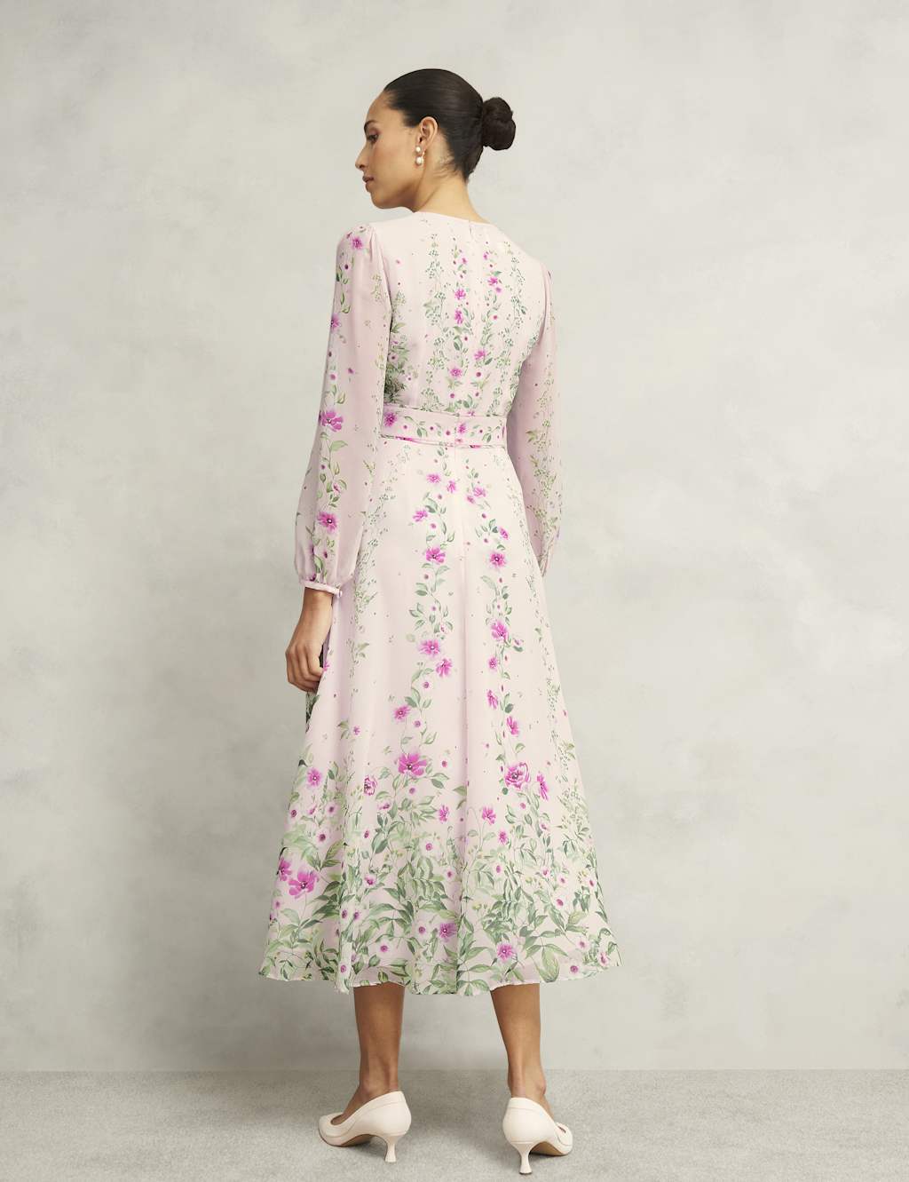 Silk Rich Floral V-Neck Midi Skater Dress 3 of 8