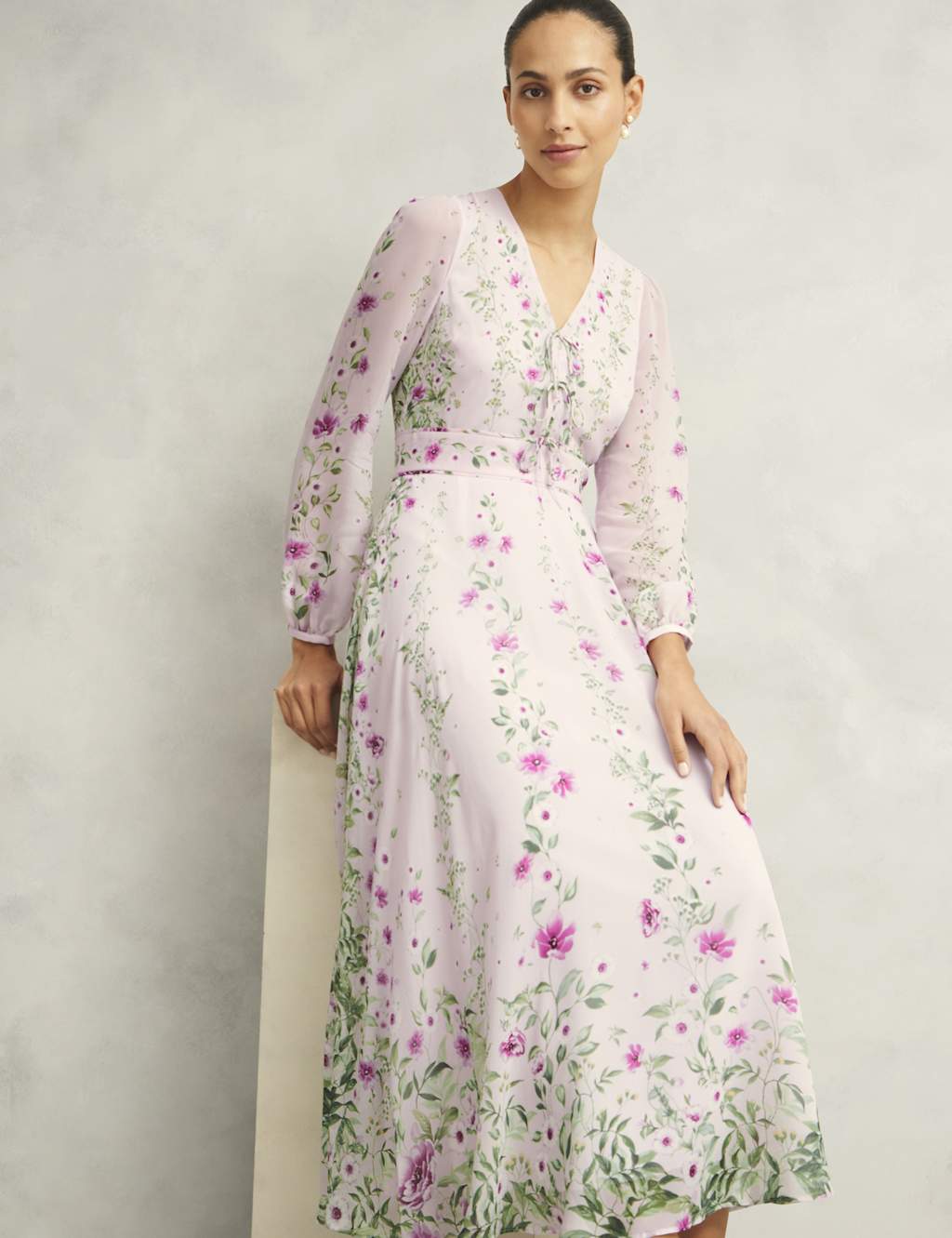 Silk Rich Floral V-Neck Midi Skater Dress 5 of 8