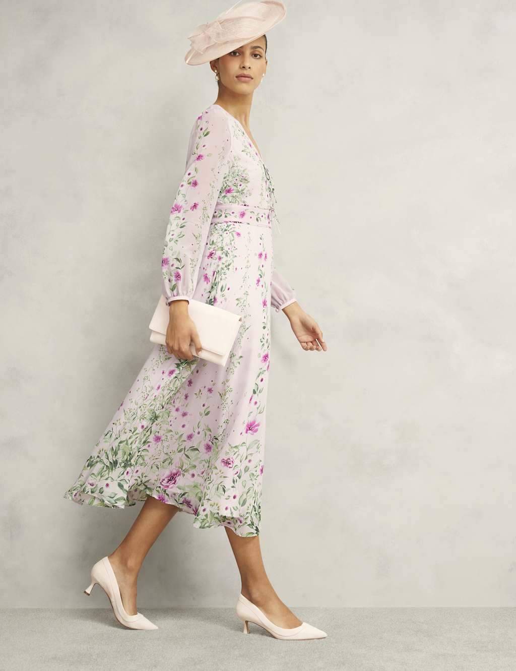 Silk Rich Floral V-Neck Midi Skater Dress 6 of 8