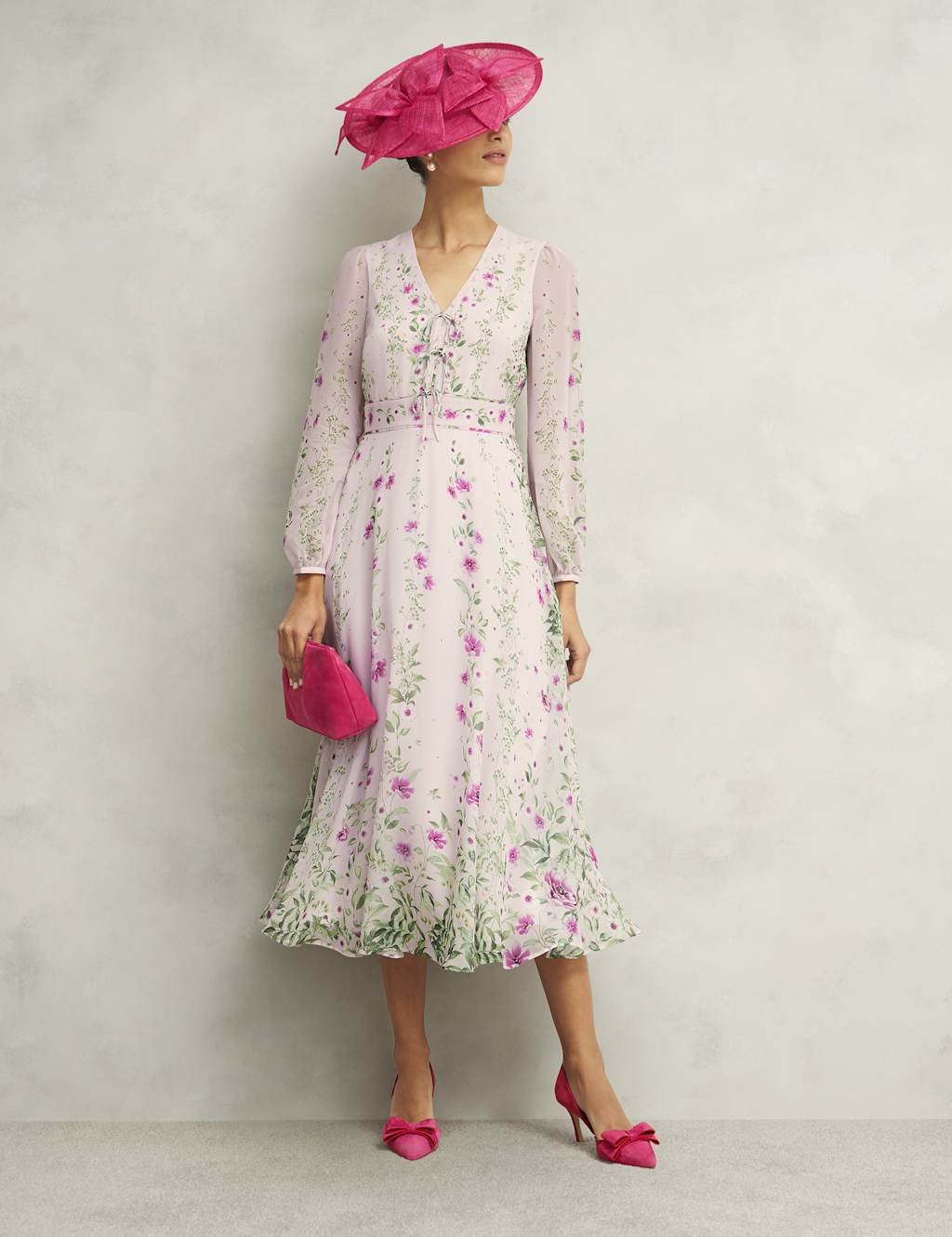Silk Rich Floral V-Neck Midi Skater Dress 7 of 8