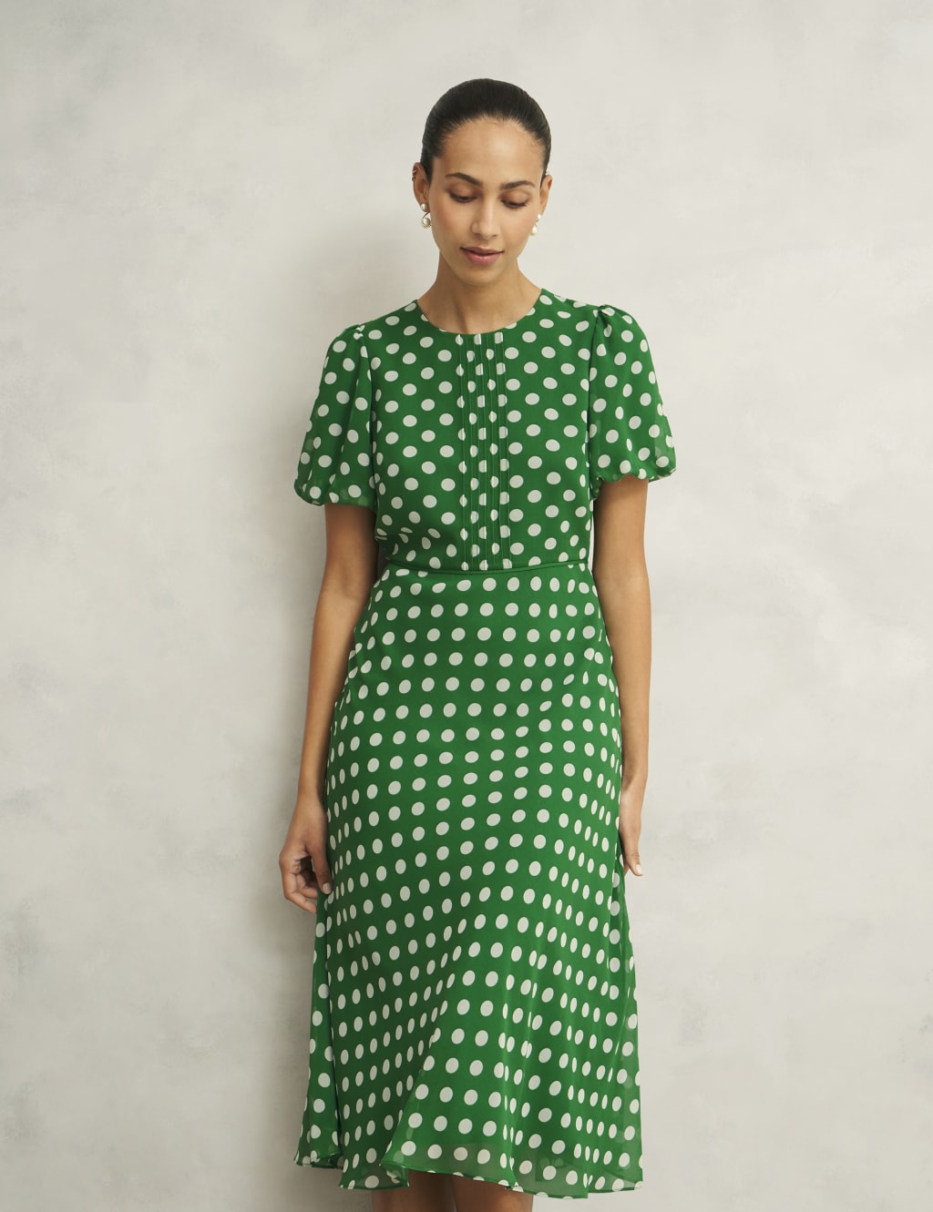 Polka Dot Puff Sleeve Midi Skater Dress 3 of 8
