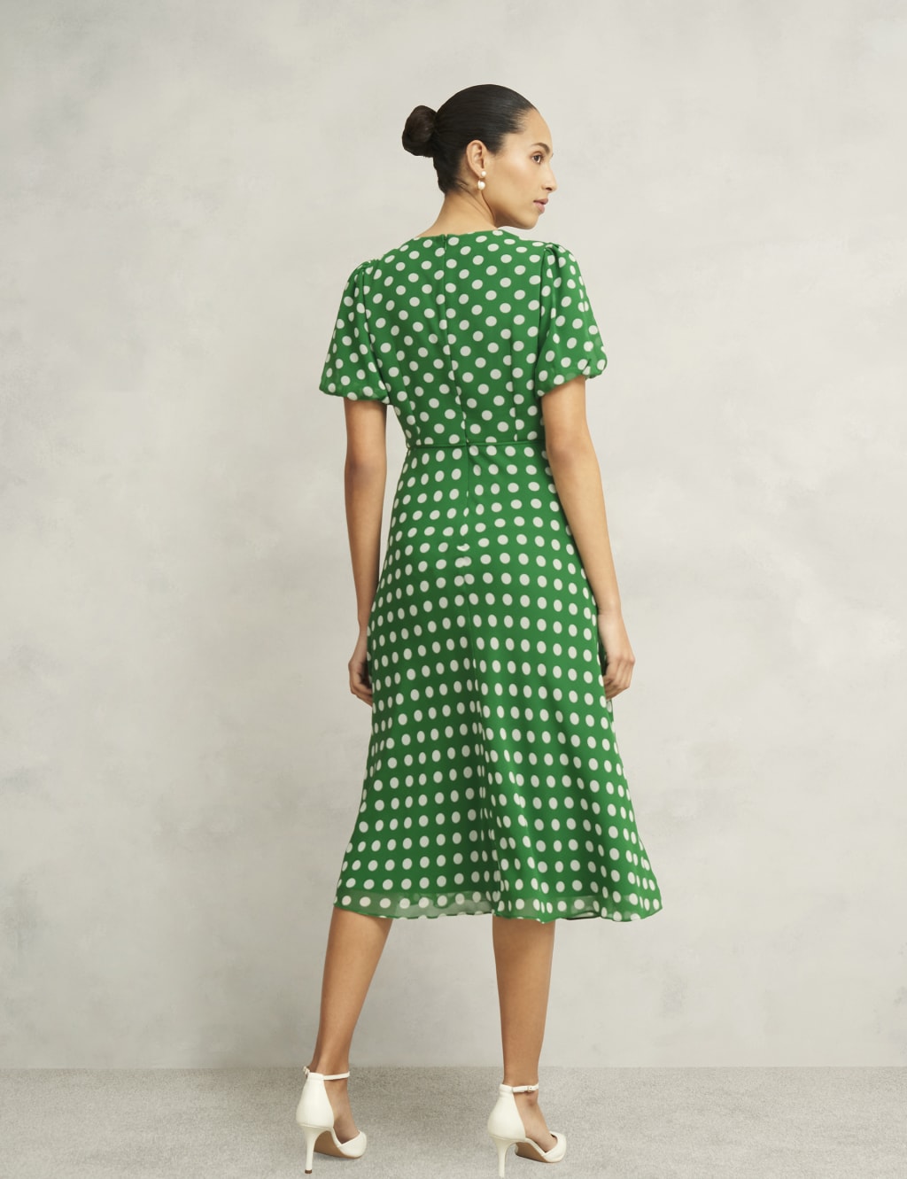 Polka Dot Puff Sleeve Midi Skater Dress 4 of 8