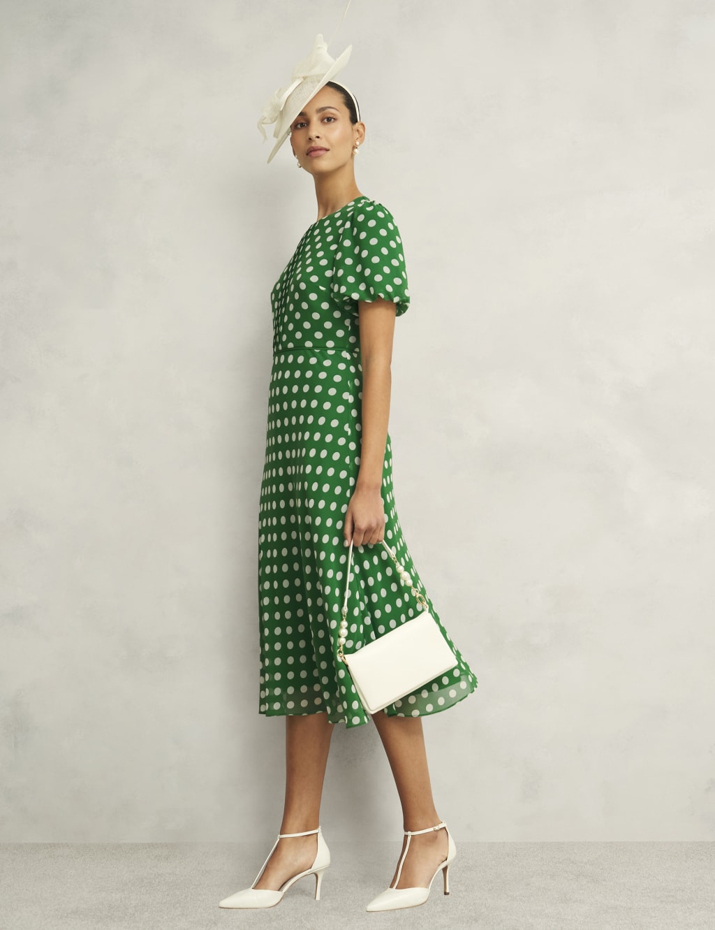 Polka Dot Puff Sleeve Midi Skater Dress 6 of 8