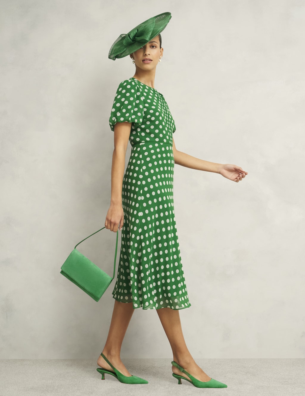 Polka Dot Puff Sleeve Midi Skater Dress 7 of 8