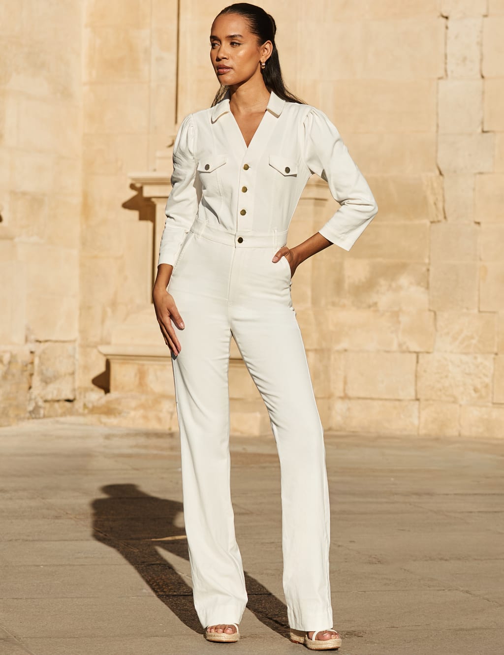 Denim Button Front Tailored Jumpsuit 3 of 5