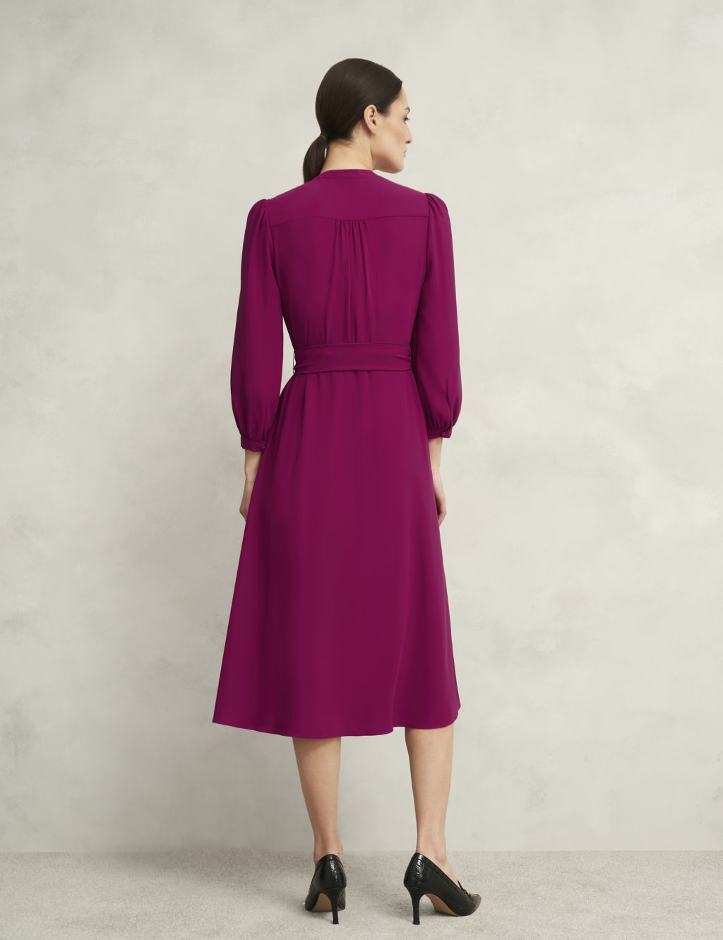 V-Neck Belted Midi Skater Dress 4 of 8