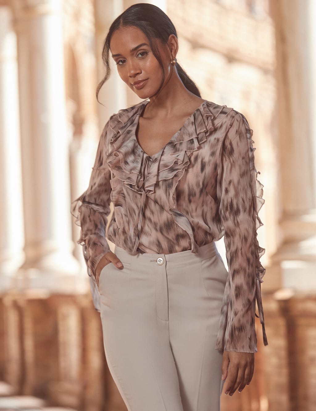 Animal Print V-Neck Ruffle Blouse 4 of 5