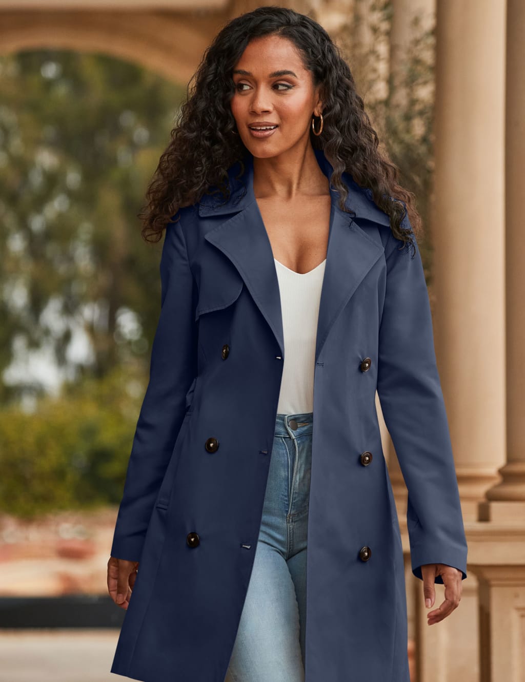 Elegant women's trench coat with belt and double-breasted front main image 1