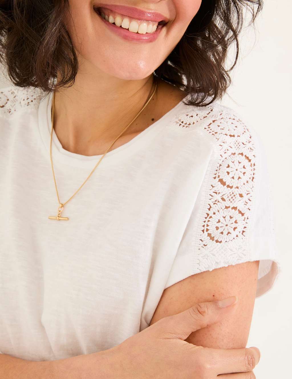 Pure Cotton Lace Detail Tie Front Top 4 of 6