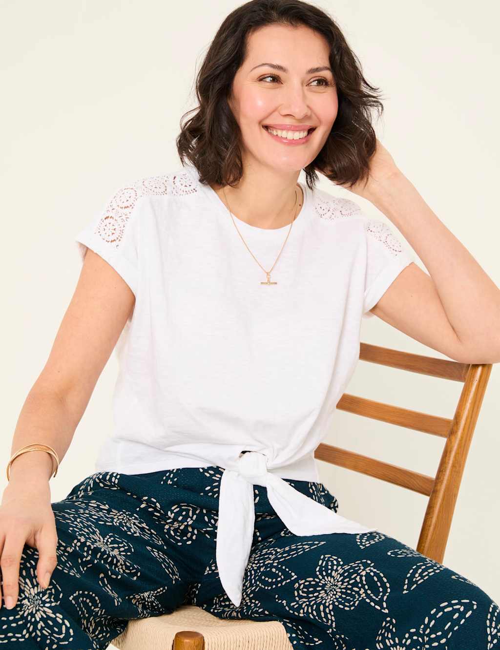 Pure Cotton Lace Detail Tie Front Top 5 of 6