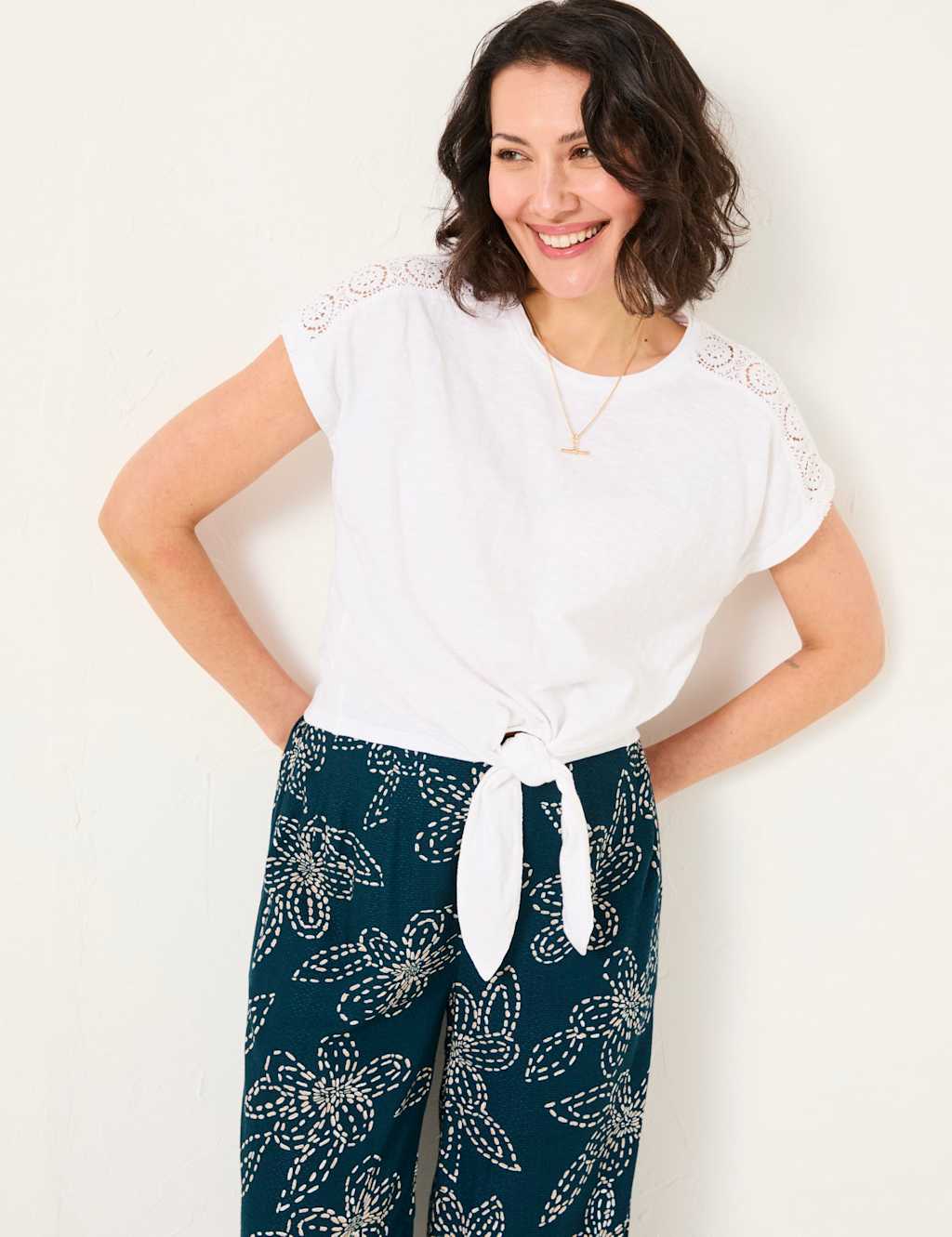 Pure Cotton Lace Detail Tie Front Top 6 of 6