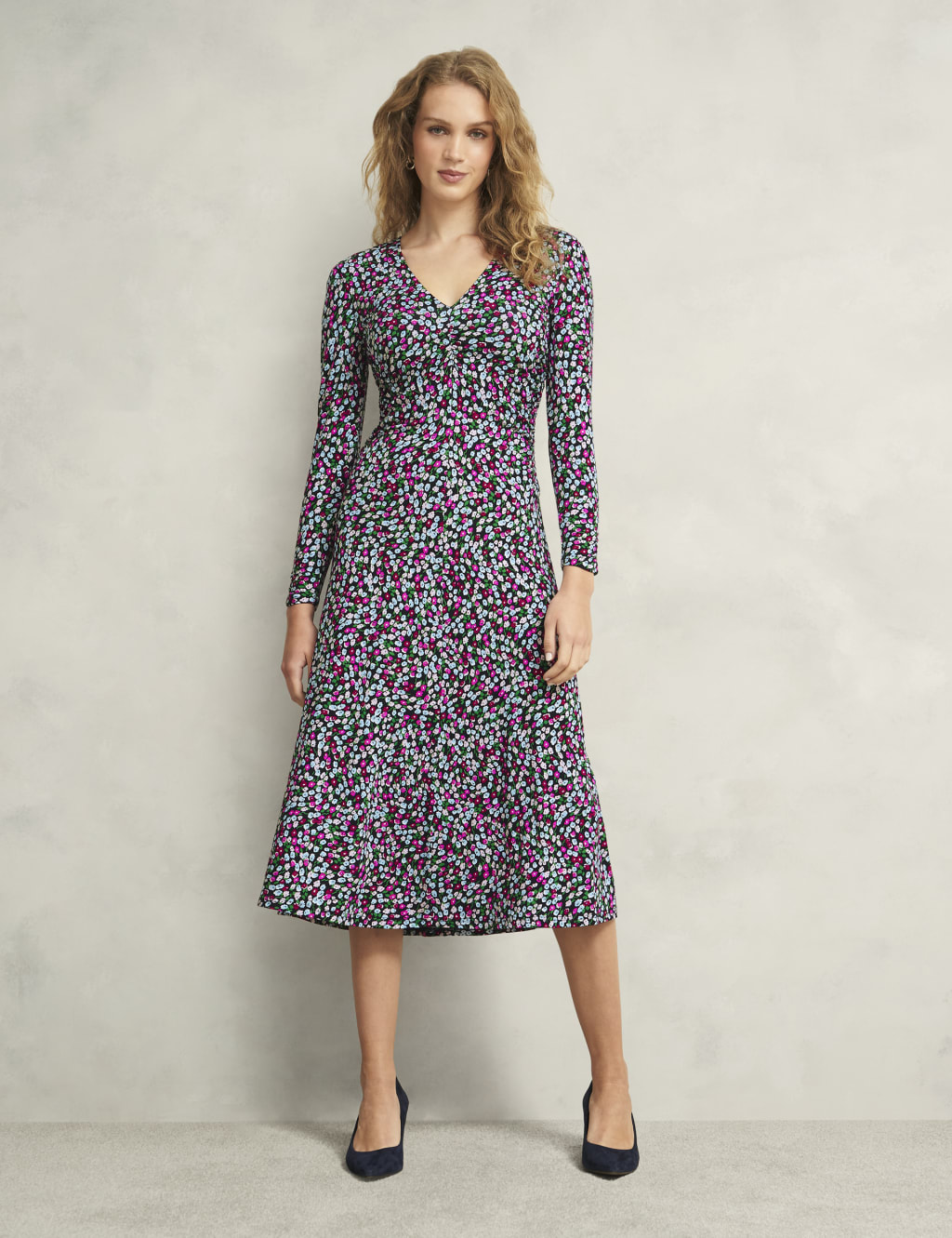 Jersey Floral Midi Skater Dress 1 of 7