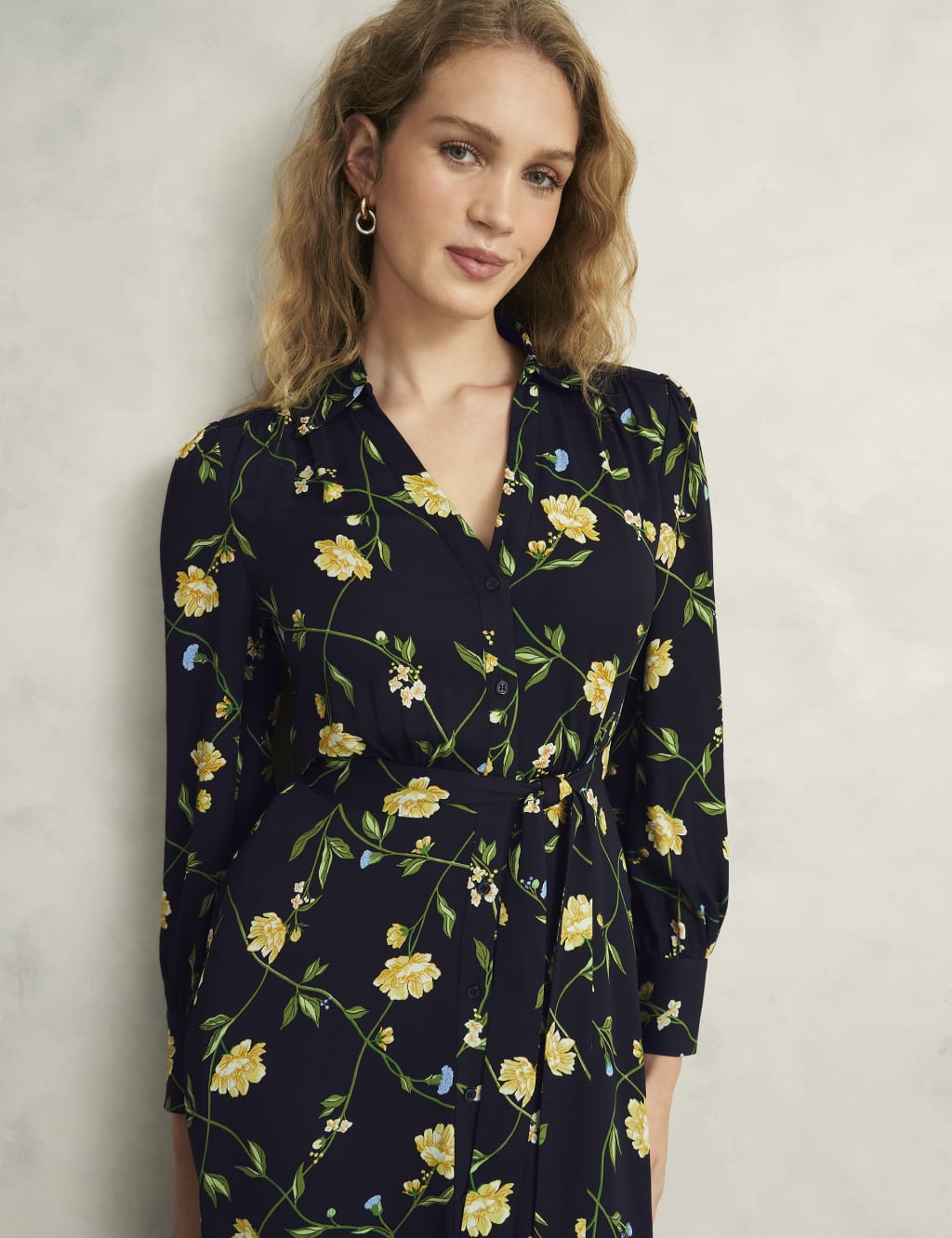 Button Through Tie Waist Midi Shirt Dress 3 of 10