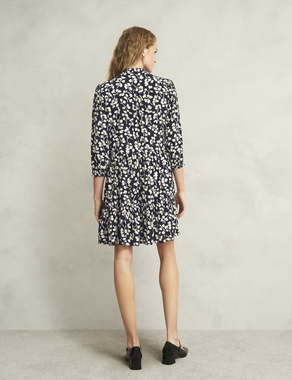 Leaf Print Crew Neck Mini Tiered Dress 4 of 10