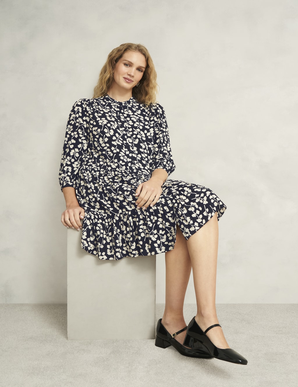 Leaf Print Crew Neck Mini Tiered Dress 6 of 10