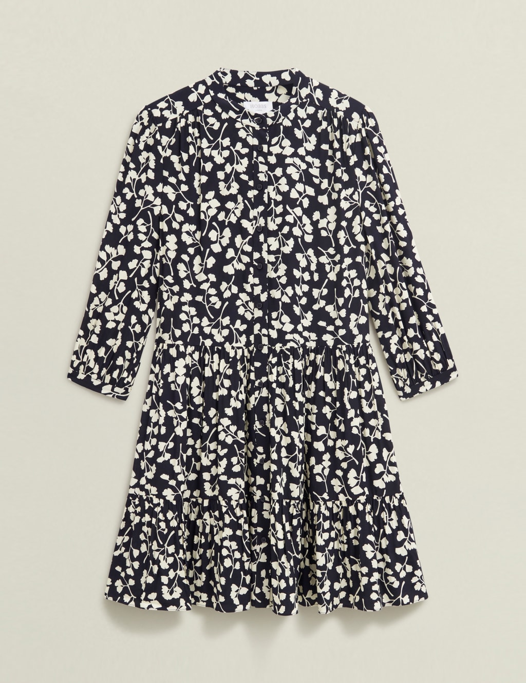 Leaf Print Crew Neck Mini Tiered Dress 2 of 10