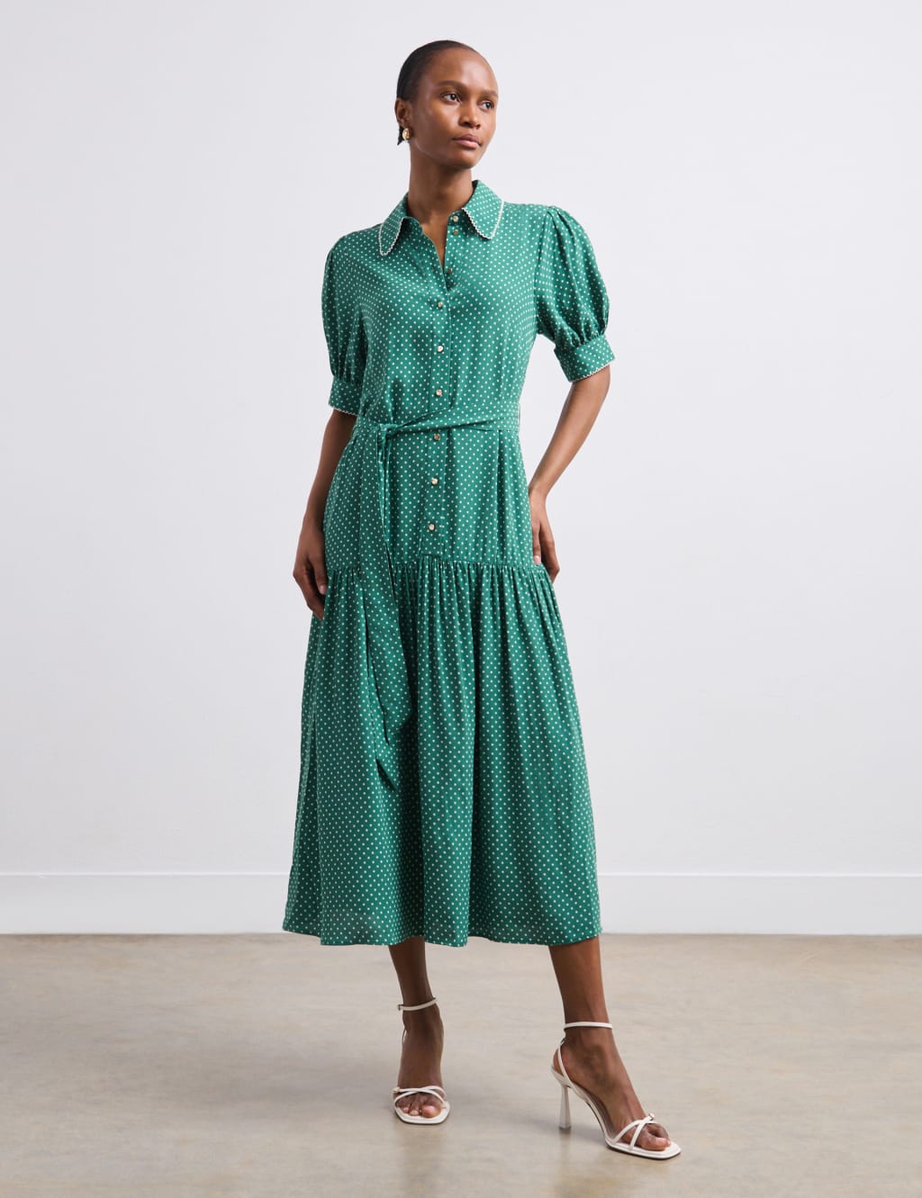 Green polka dot tea dress outlet