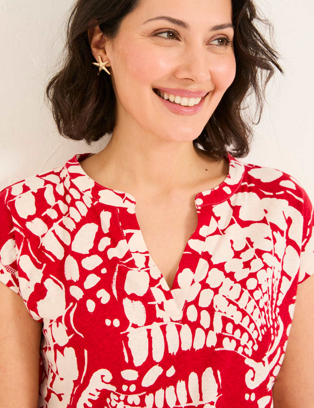 Linen Rich Printed V-Neck Top 4 of 5