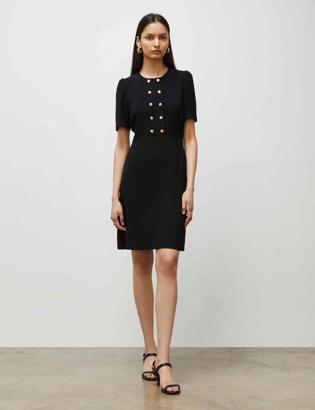 Round Neck Button Detail Mini Shift Dress Finery London M S