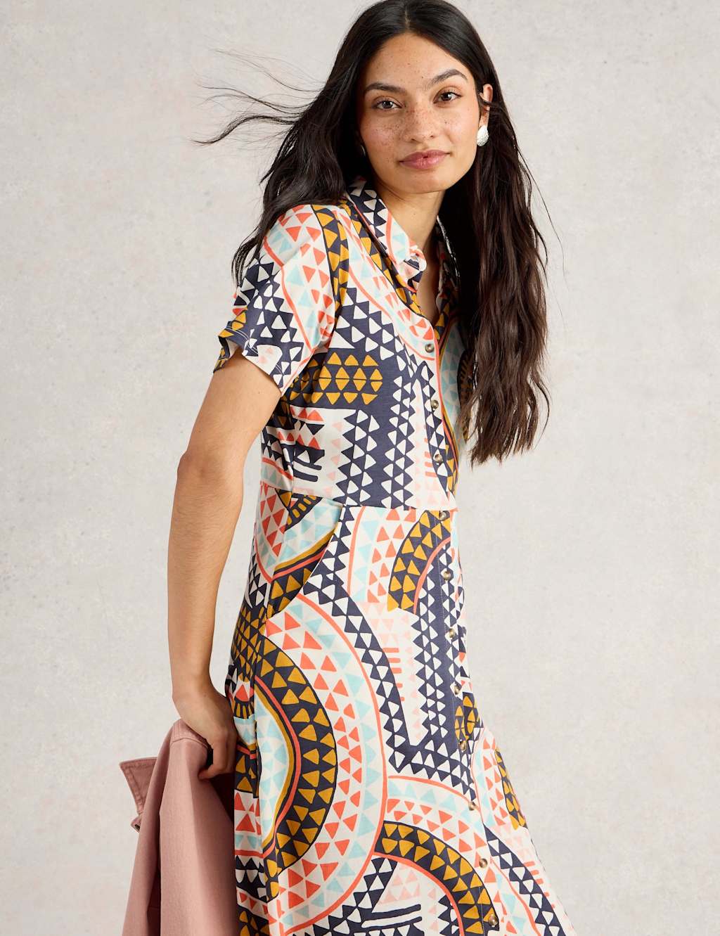 Jersey Printed Collared Midi Shirt Dress 4 of 6