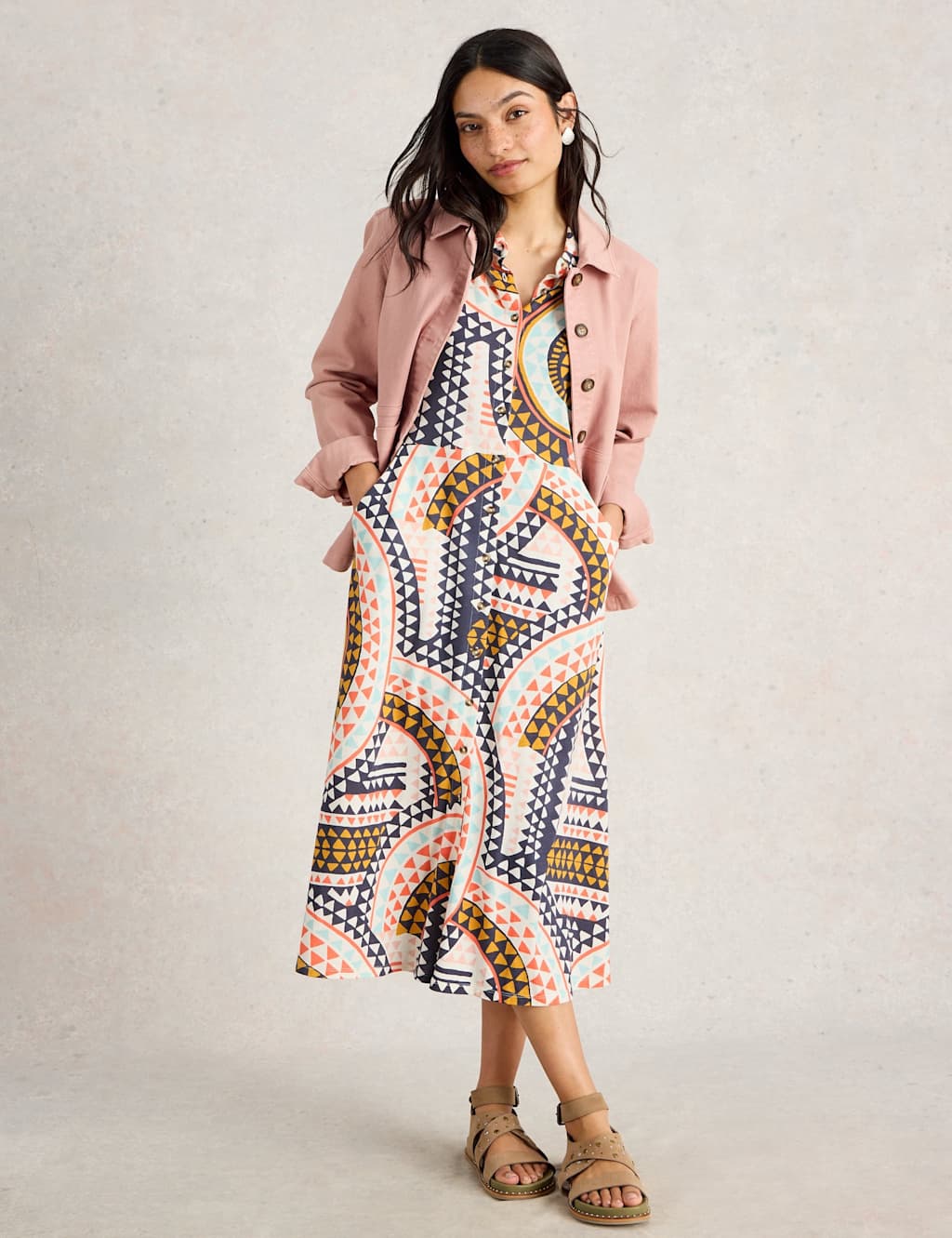 Jersey Printed Collared Midi Shirt Dress 5 of 6