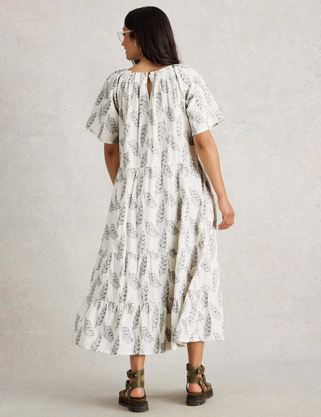 Pure Cotton Jacquard Midi Tiered Dress 3 of 6