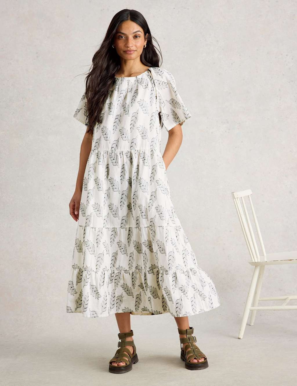 Pure Cotton Jacquard Midi Tiered Dress 5 of 6