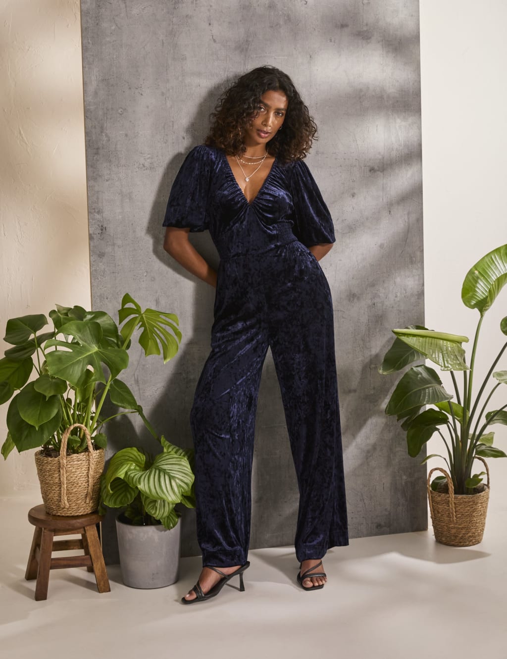 Velvet Short Sleeve Wide Leg Jumpsuit FatFace M S
