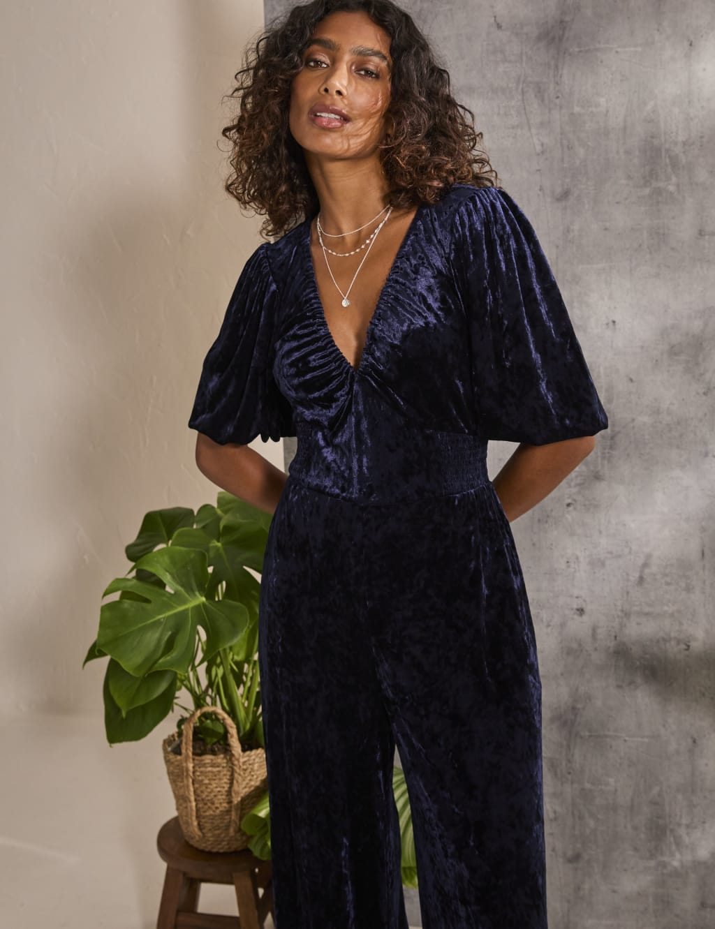 Velvet blue jumpsuit deals