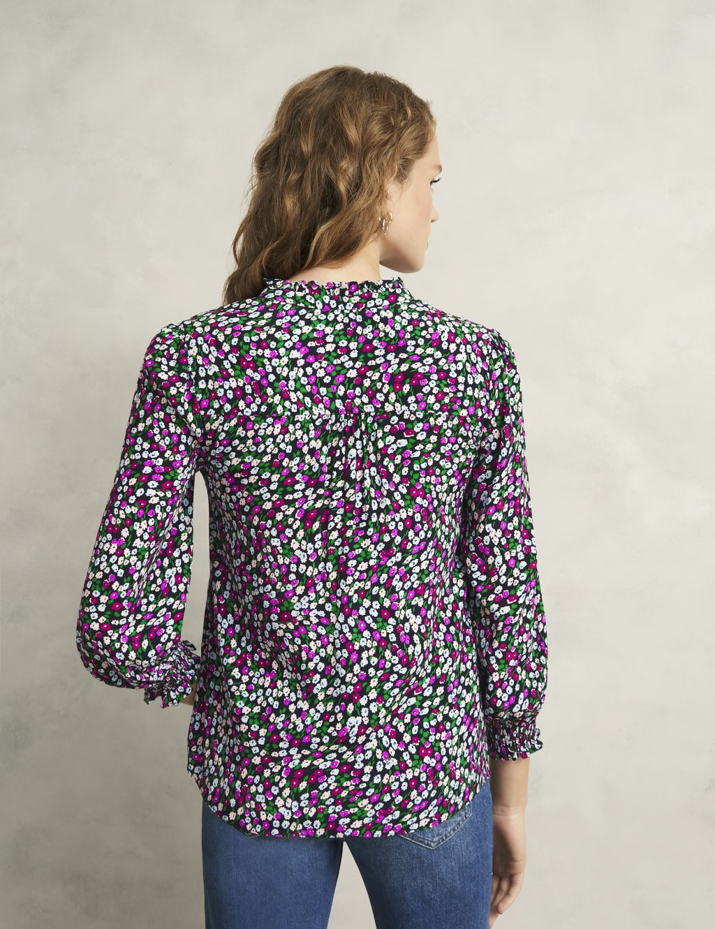 Floral Notch Neck Frill Sleeve Blouse 4 of 5