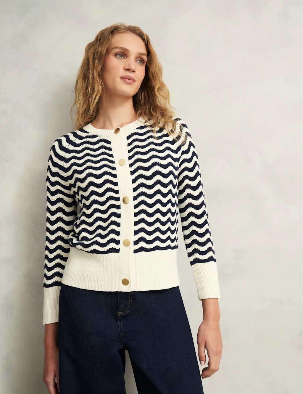 Pure Cotton Striped Pointelle Cardigan 5 of 8