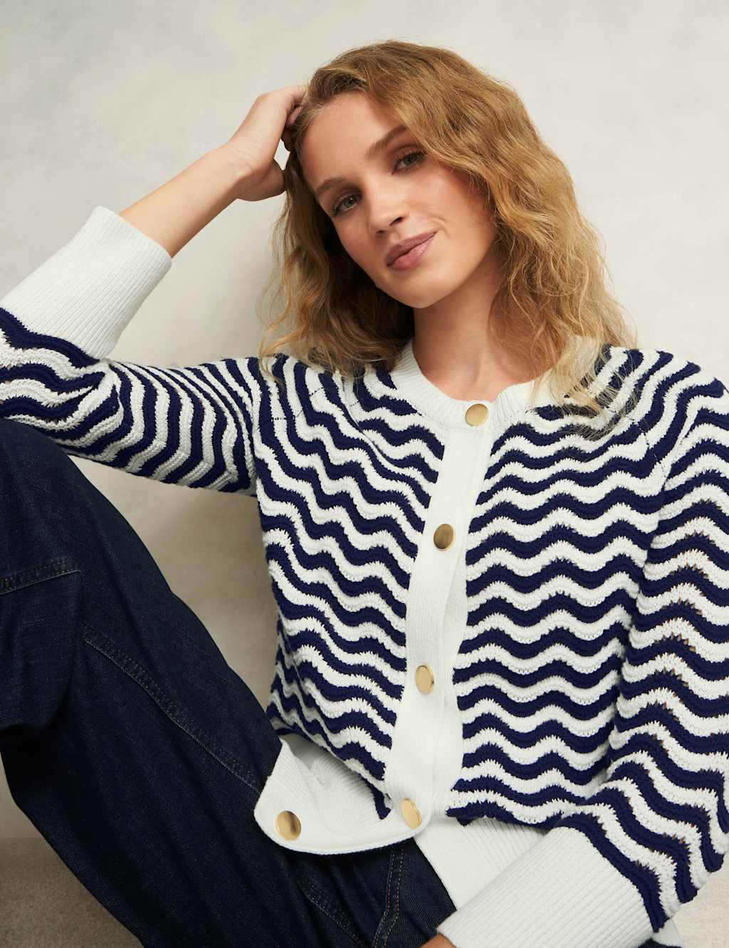 Pure Cotton Striped Pointelle Cardigan 6 of 8