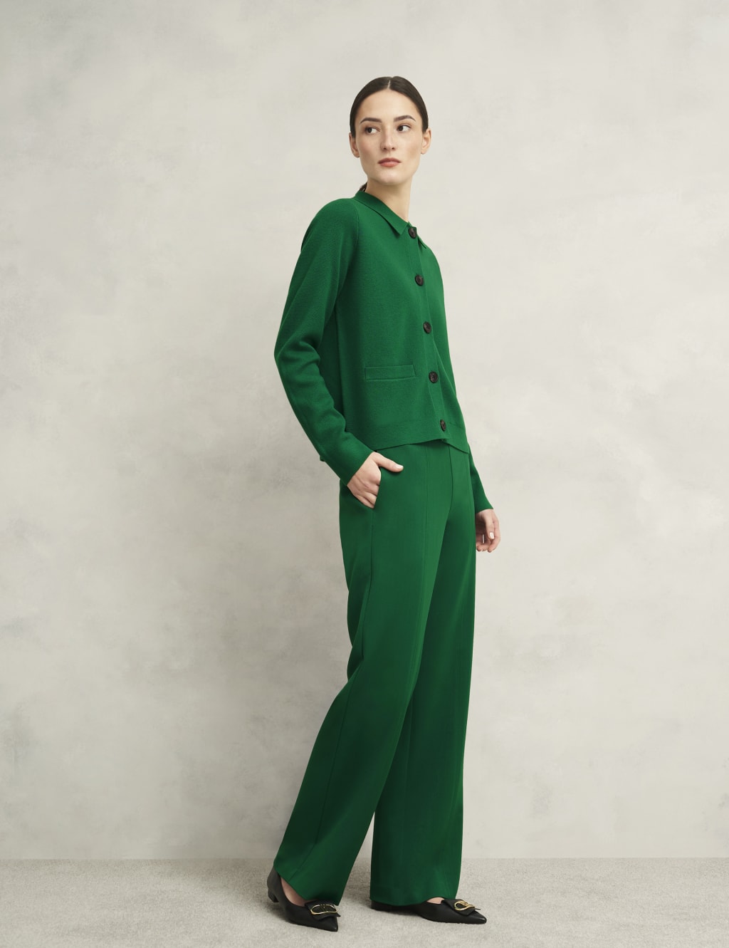 Merino Wool Blend Collared Knitted Jacket 3 of 9