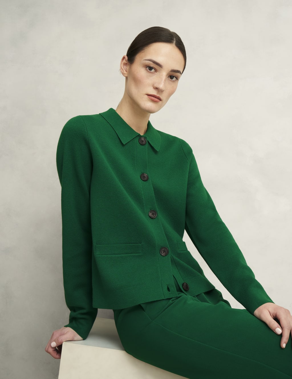 Merino Wool Blend Collared Knitted Jacket 6 of 9