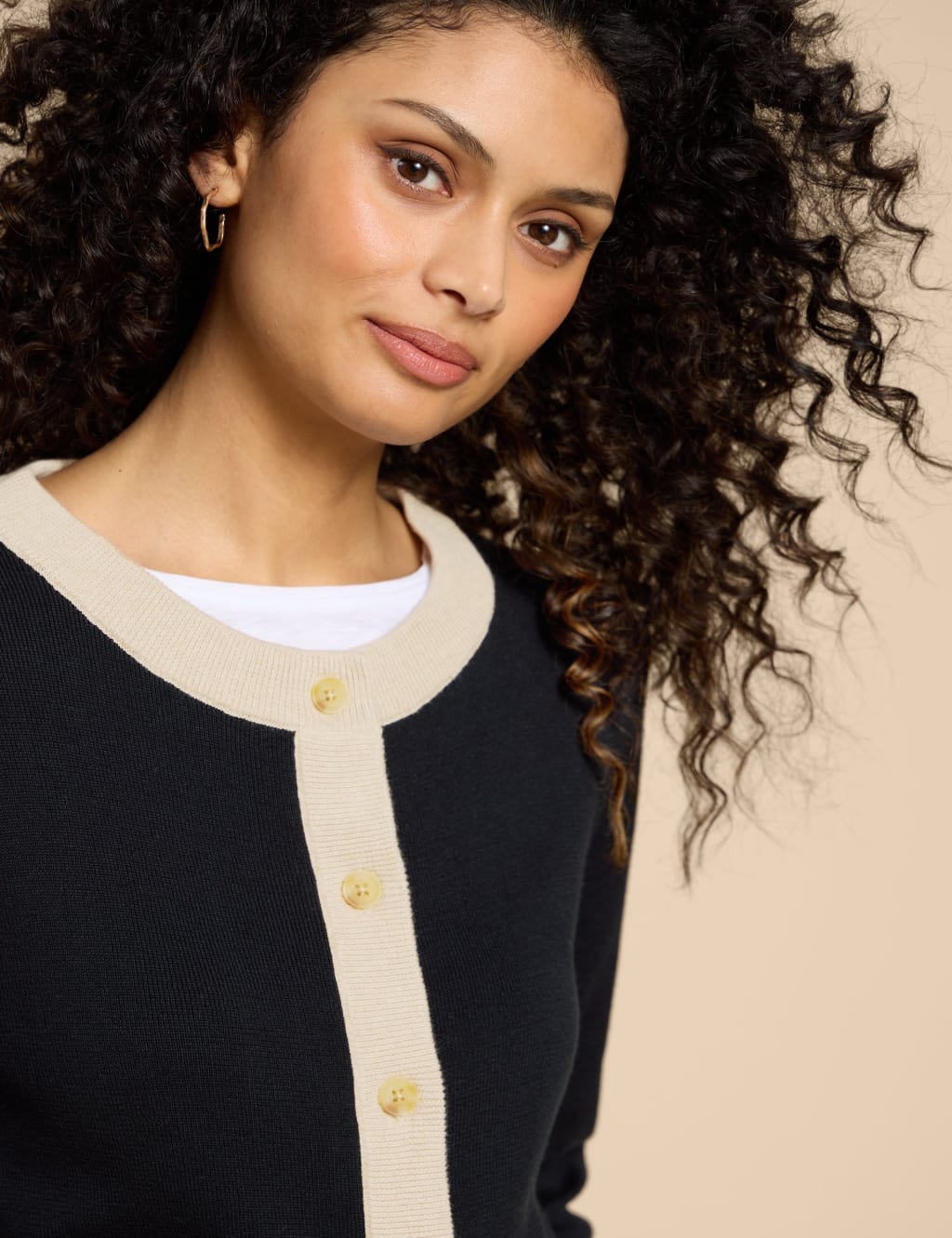 Black cardigan with white trim best sale