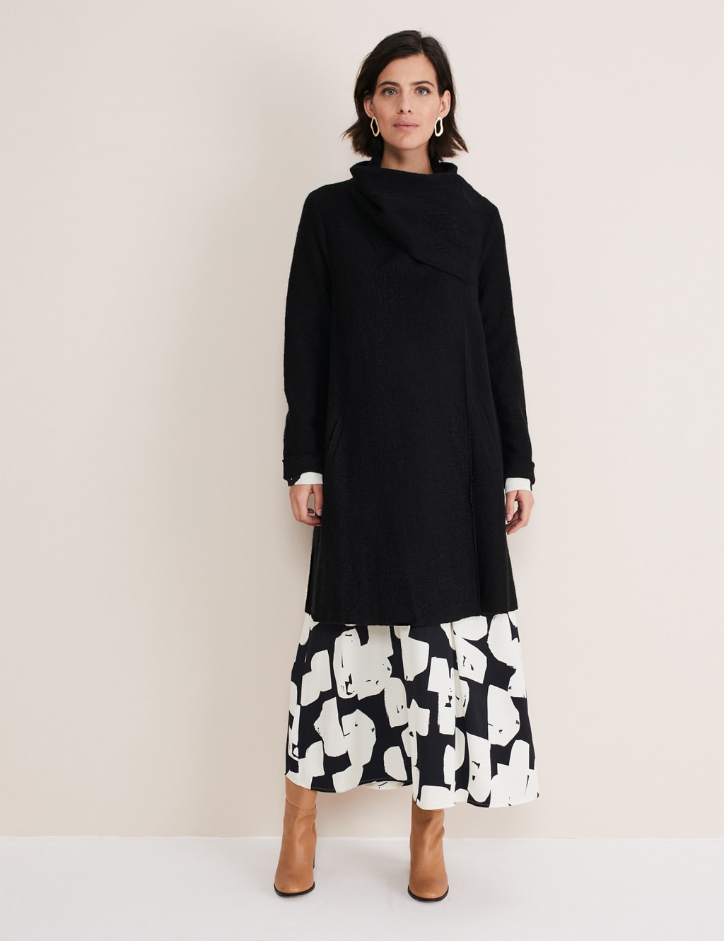 Wool Blend Funnel Neck Wrap Coatigan