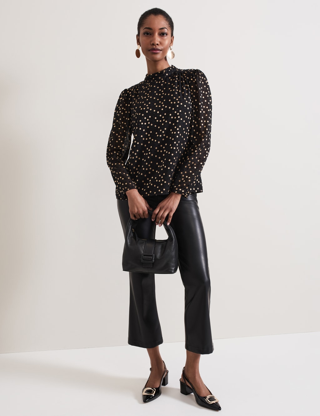 Jacquard Polka Dot Blouson Sleeve Blouse