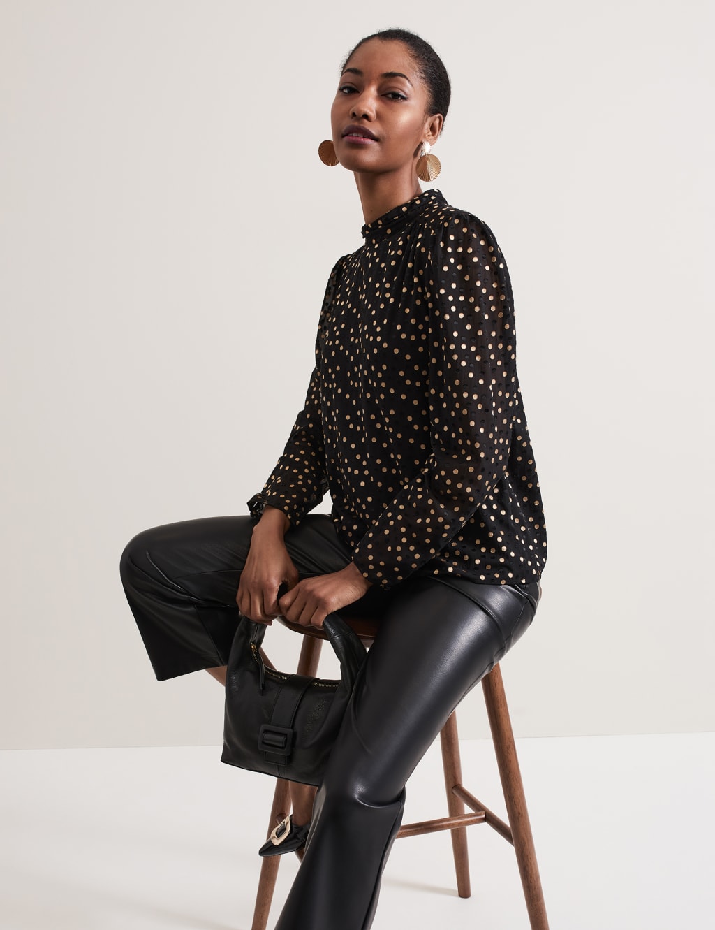 Jacquard Polka Dot Blouson Sleeve Blouse | Phase Eight | M&S