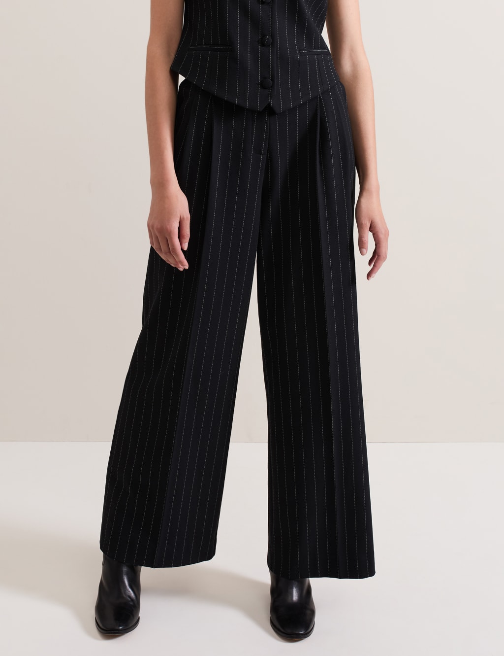 Pinstripe wide leg pants top