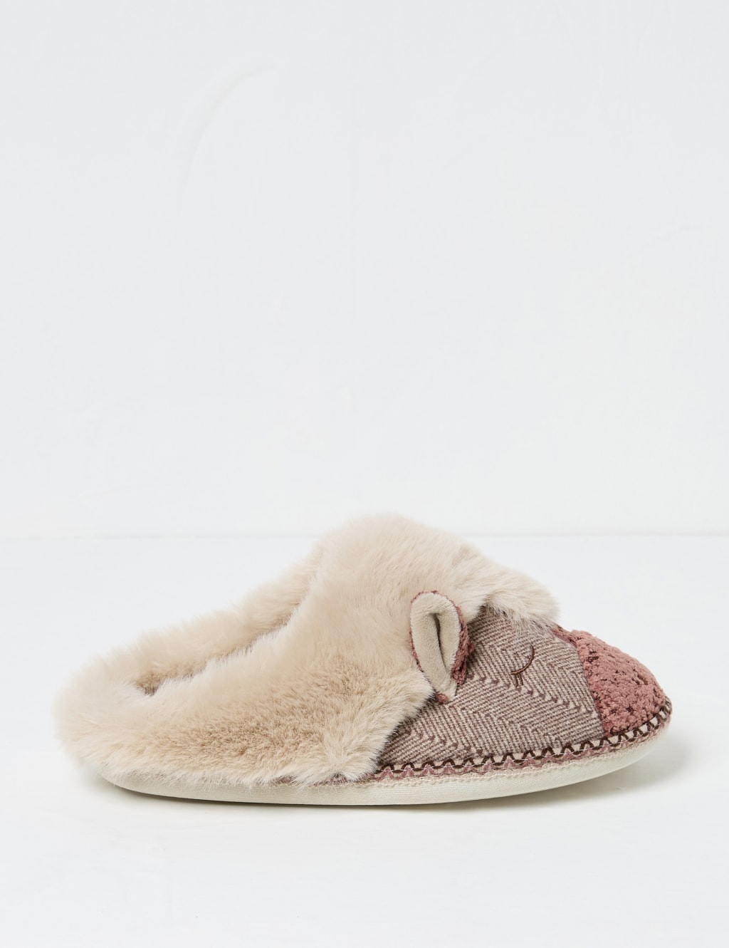 Embroidered Faux Fur Cuff Mule Slippers 1 of 2