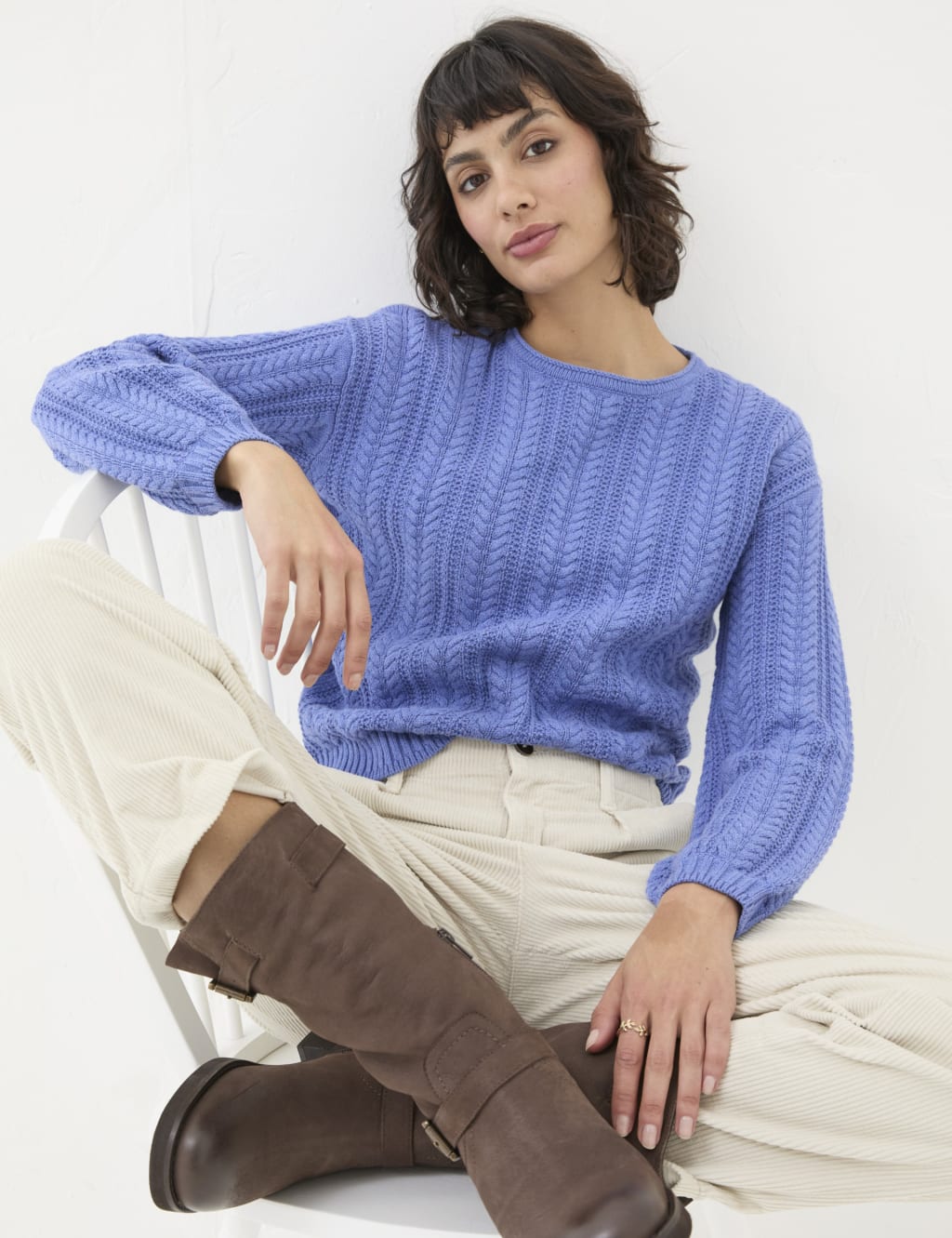 Pure Cotton Cable Knit Crew Neck Jumper 5 of 5