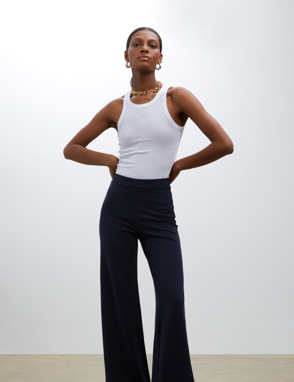 Elasticated Waist Wide Leg Trousers