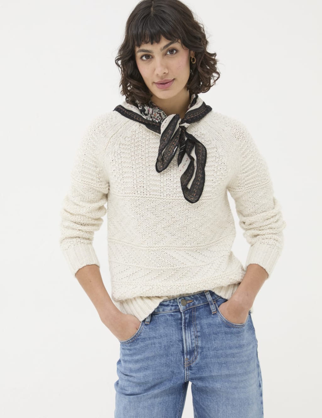 Wool Blend Cable Knit Crew Neck Jumper FatFace M S