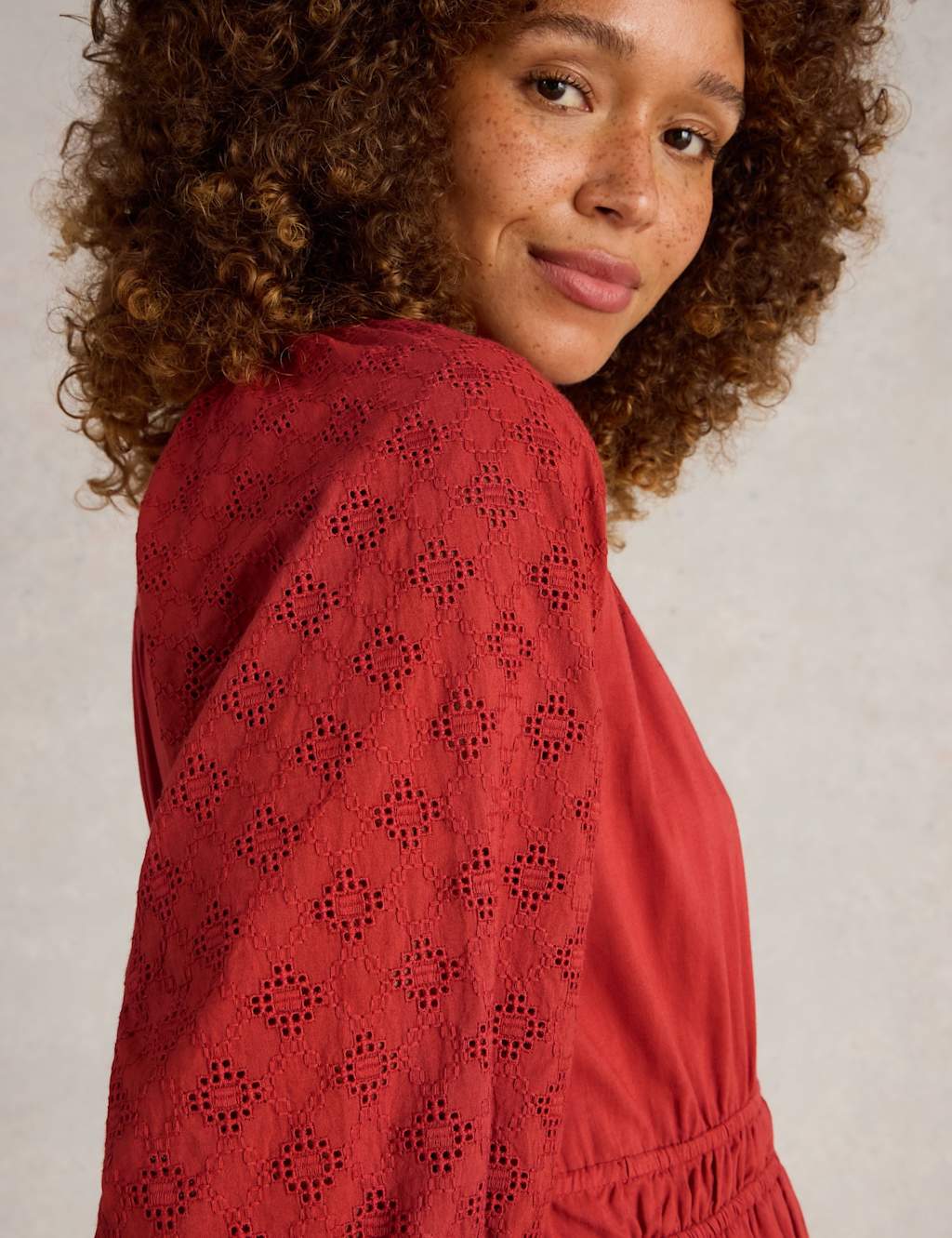 Pure Cotton Broderie V-Neck Midi Tiered Dress 4 of 6