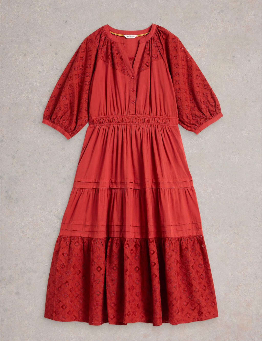 Pure Cotton Broderie V-Neck Midi Tiered Dress 2 of 6