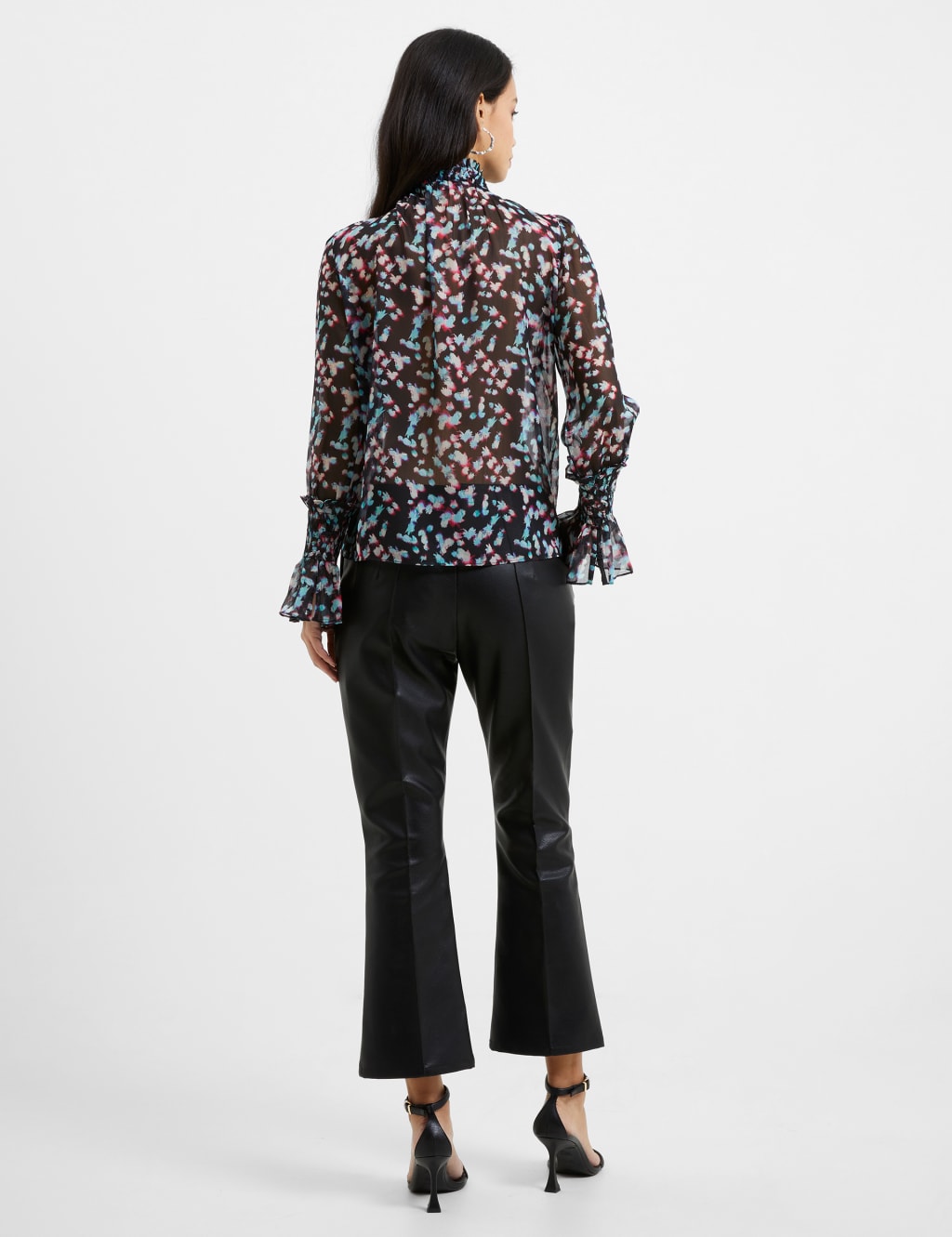 Sheer Printed High Neck Frill Sleeve Blouse French Connection M S
