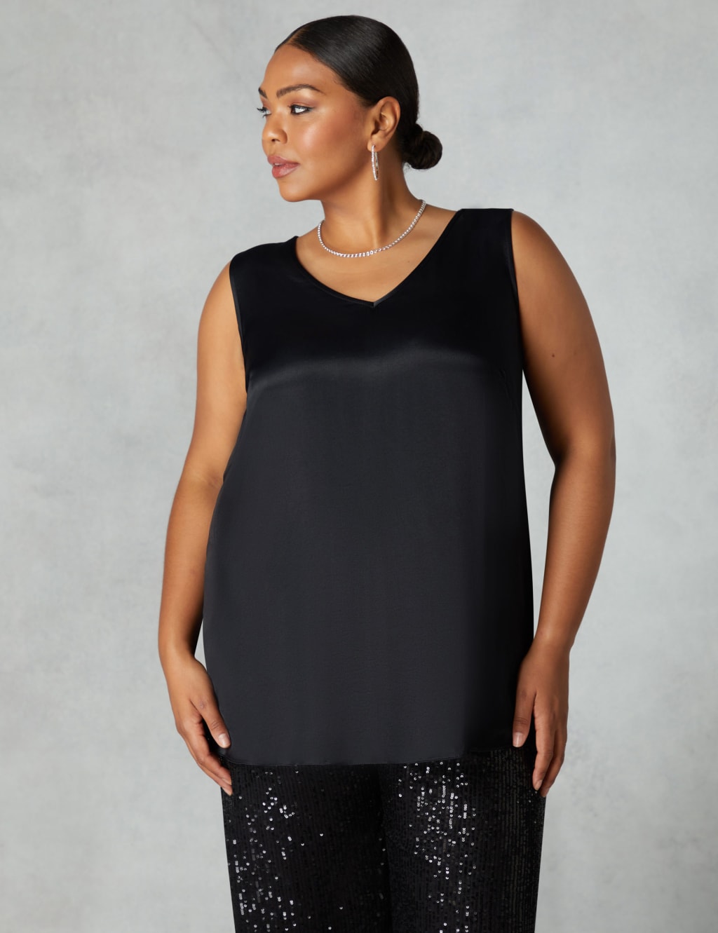 Satin V-Neck Relaxed Vest Top 1 of 4